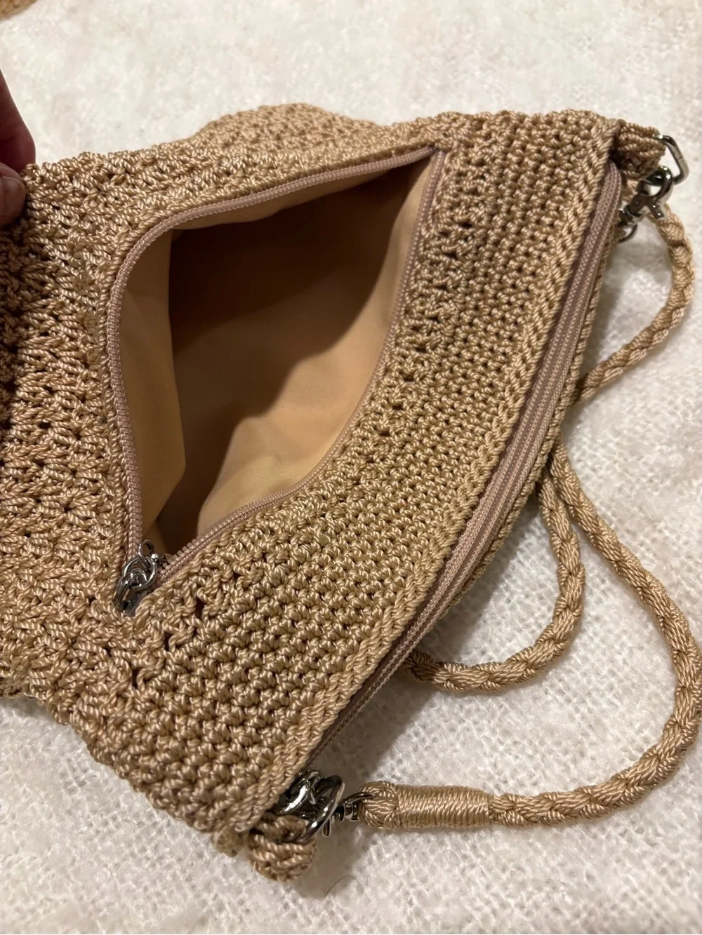 The Sak Tan Crochet Crossbody Bag w Silver Hardware - Picture 5 of 10